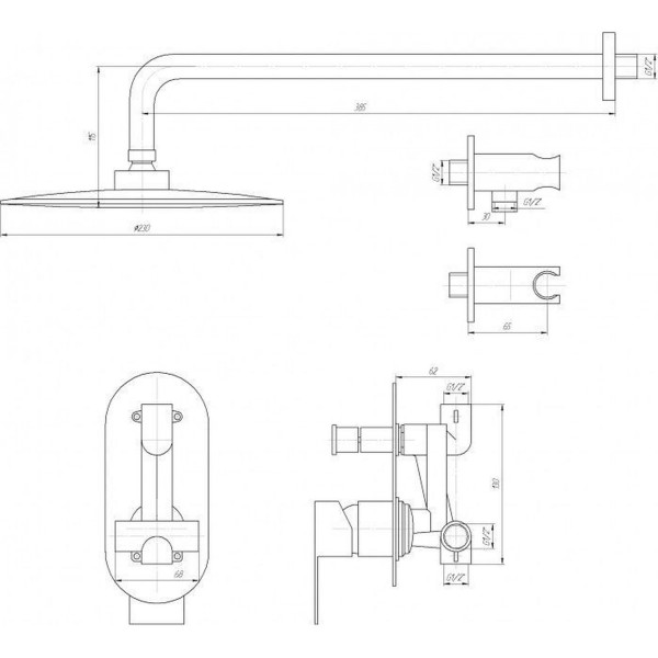 Душова система прихованого монтажу TOPAZ BARTS TBG 07205-G-H36