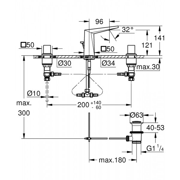 Смеситель для раковины на 3 отверстия Grohe 20342000