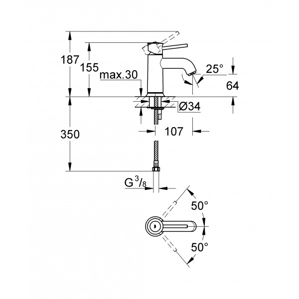 Смеситель для умывальника   Grohe BauClassic 23162000 Смеситель для умывальника   Grohe BauClassic 23162000