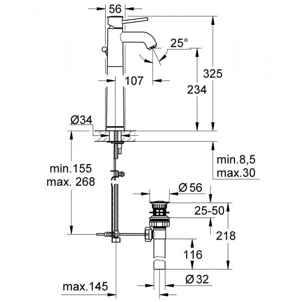 Смеситель для умывальника XL-size Grohe BauClassic 32868000 Смеситель для умывальника XL-size Grohe BauClassic 32868000