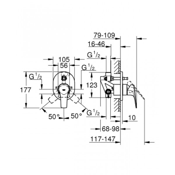 Змішувач для душу прихованого монтажу на 2 виходи Grohe BauFlow 29045000