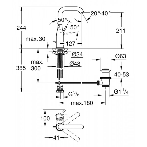Змішувач для раковини поворотний одноважільний Grohe Essence 32628001