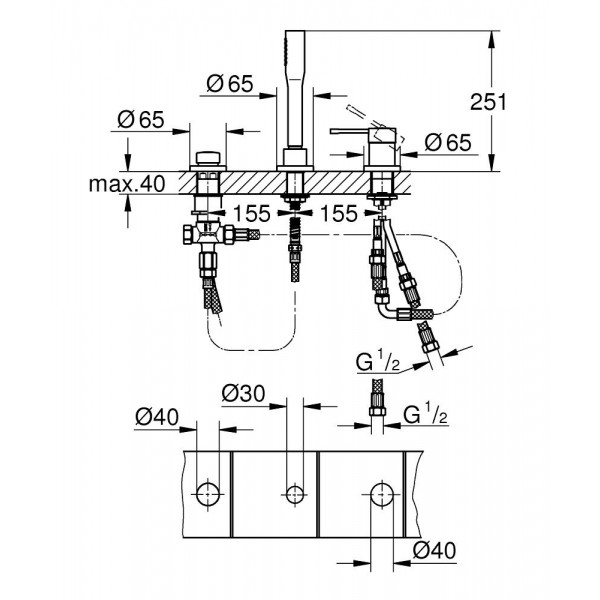Смеситель врезной на борт ванны Grohe Essence 19976001