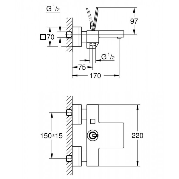 Смеситель для ванны хром Grohe Eurocube Joy 23666000