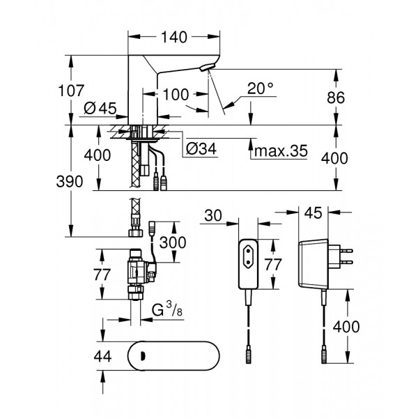 Кран для раковины электронный (сенсорный) Grohe Euroeco Cosmopolitain E 36269000