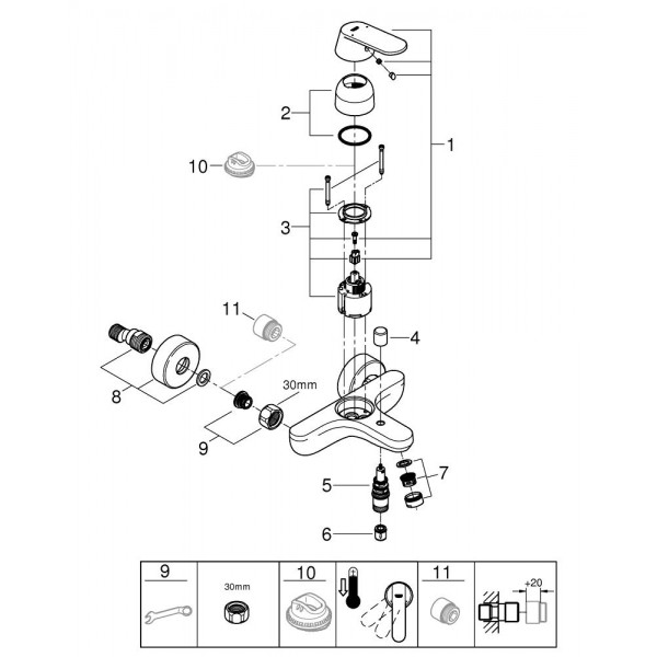 Змішувач для ванни хром Grohe Eurosmart Cosmopolitan 32831000