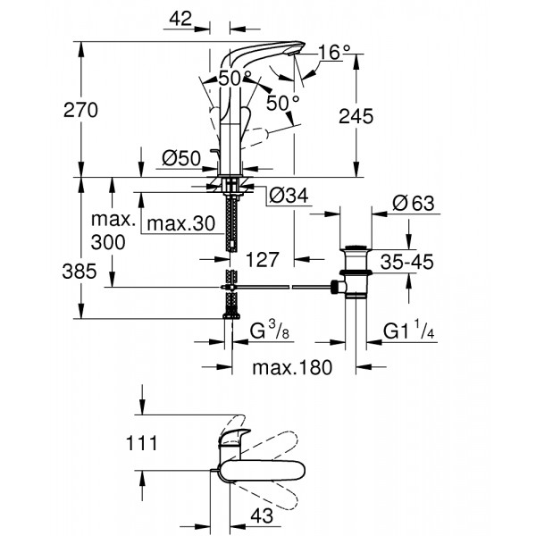 Змішувач для умивальника L-size Grohe Eurostyle 23718003