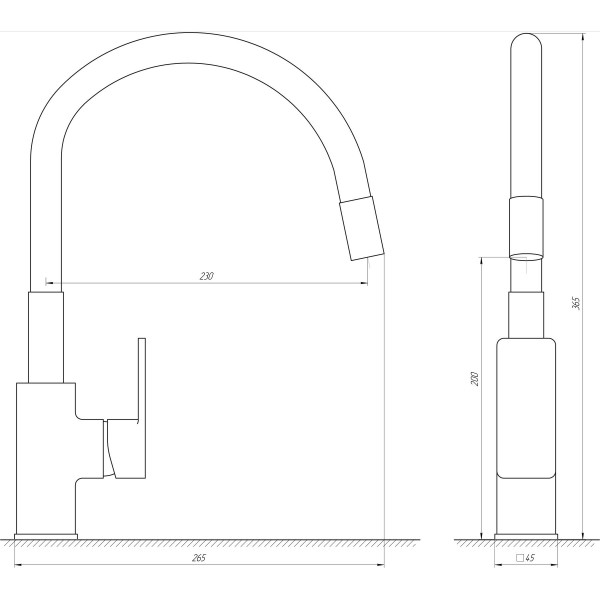 Змішувач для кухні з гнучким виливом одноважільний Globus Lux 000021852