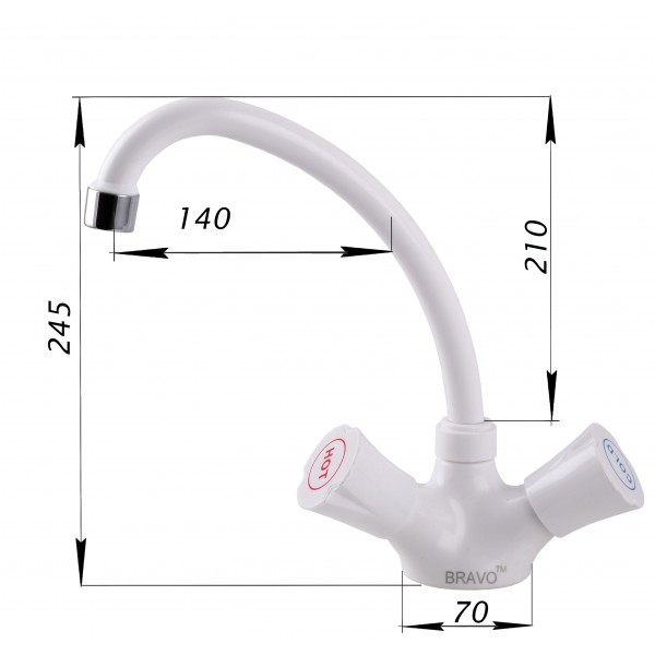 Змішувач для кухні BRAVO B2-00-203 термостійкий ABS пластик Двовентильний Поворотний