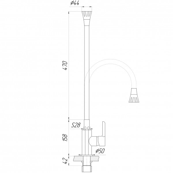 Змішувач для кухні з гнучким виливом одноважільний DOMINO 000025206