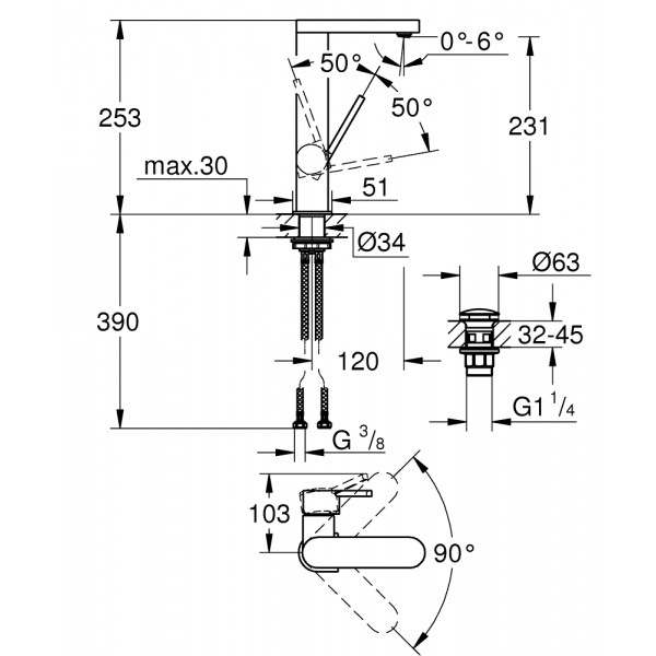 Смеситель для умывальника L-size Grohe Plus 23873003