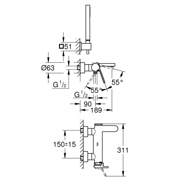 Змішувач для ванни з душем Grohe Plus 33547003