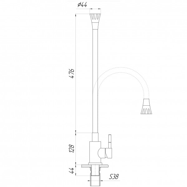 Змішувач для кухні з гнучким виливом одноважільний Globus Lux 000026595
