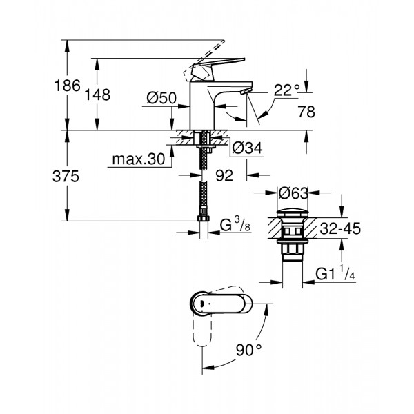 Змішувач для умивальника   Grohe Eurosmart Cosmopolitan 23927000