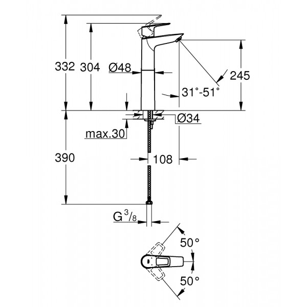 Смеситель для умывальника XL-size Grohe BauLoop New 23764001