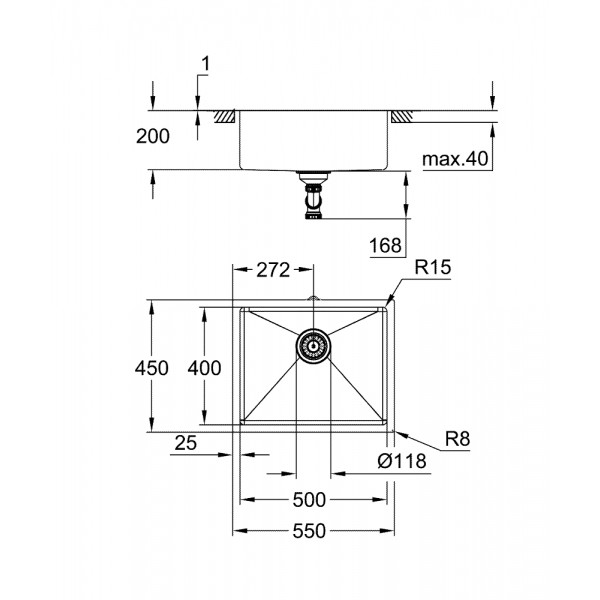 Мойка для кухни под столешницу 540 x 440 мм золото Grohe 31574GN1