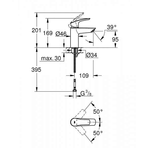 Змішувач для раковини одноважільний Grohe Eurosmart New 32467003