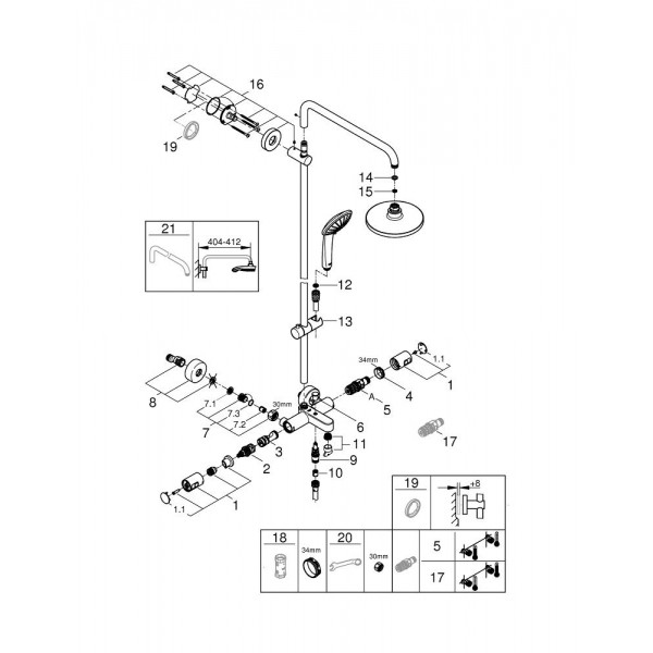 Душевая система с термостатом настенного монтажа хром Grohe Vitalio Joy 27860001