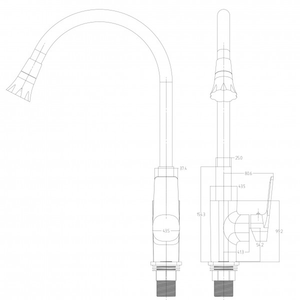 Смеситель для кухни Globus Lux BONN GLB-0203SA-B01 Однорычажный Гибкий