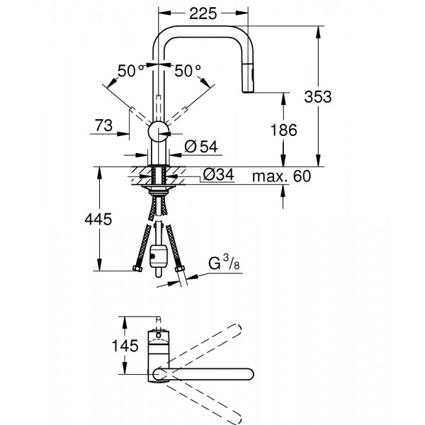 Змішувач для кухні висувний хром Grohe Vento 30439000