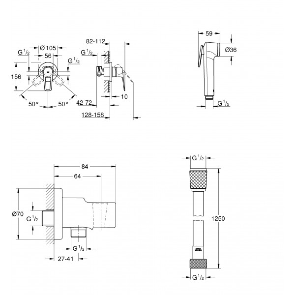 Набор гигиенического душа скрытого монтажа Grohe BauLoop New с Tempesta-F UA11104201