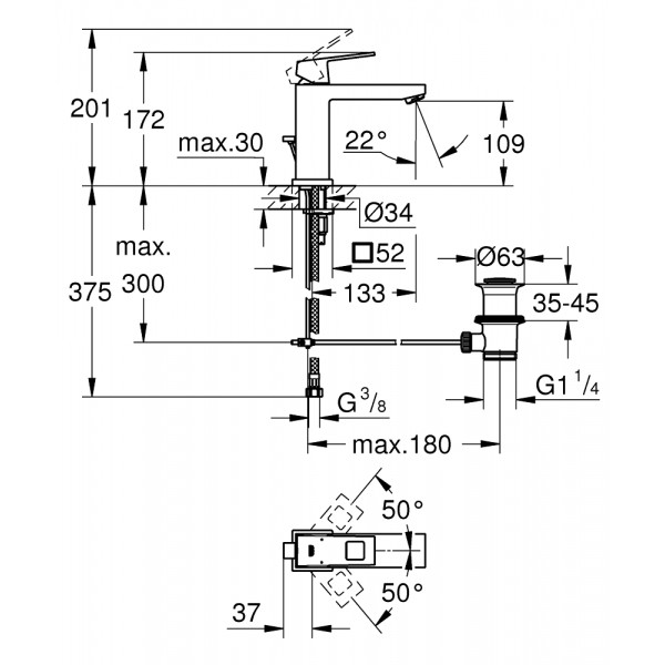 Смеситель для умывальника   Grohe Eurocube 23445DC0 нержавеющая сталь