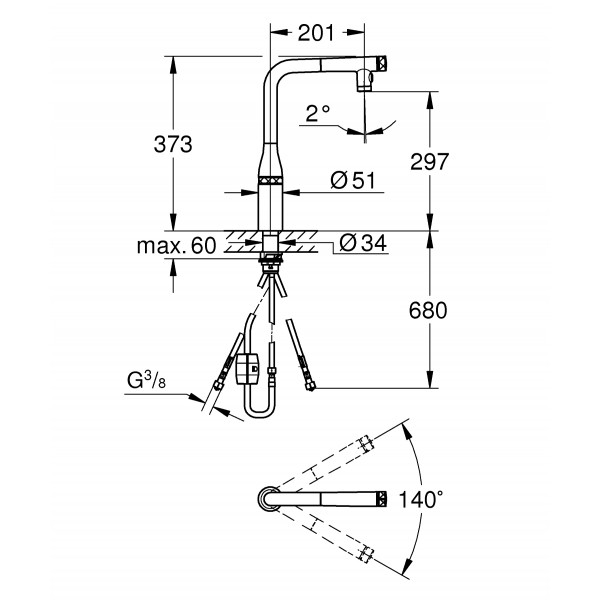 Змішувач для кухні висувний чорний Grohe Essence Smartcontrol 31892KF0