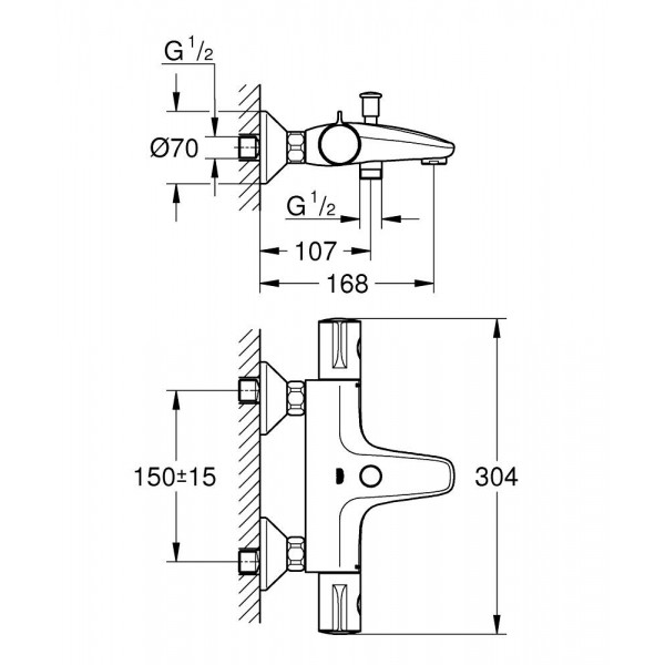 Смеситель для ванны с термостатом Grohe Grohtherm 800 1022032430