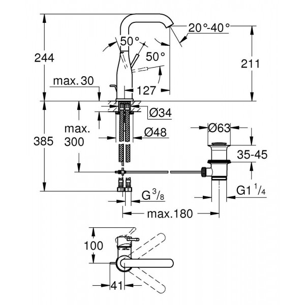 Смеситель для раковины высокий Grohe Essence 24174001