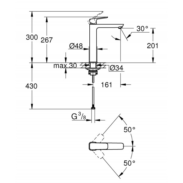 Смеситель для раковины высокий черный Grohe Cubeo 1017292430