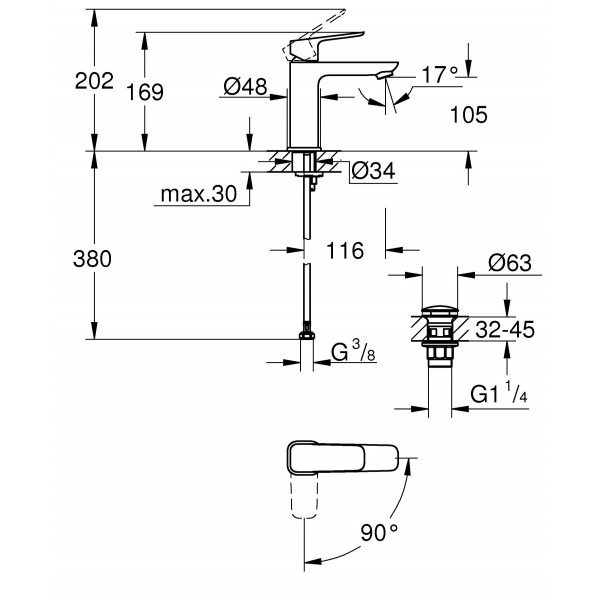 Змішувач для раковини Grohe Cubeo 1017570000