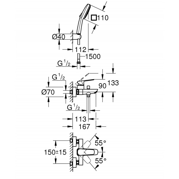 Змішувач для ванни з душем Grohe Cubeo 1018140000