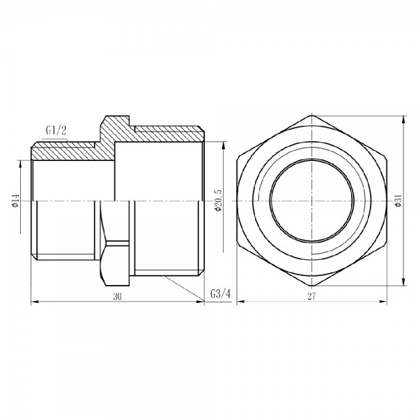 Ниппель редукционный SD Forte 3/4"х1/2" хром SF359H2015