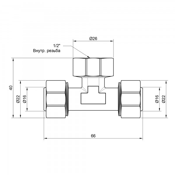 Трійник обтискний SD Plus 16х1/2"х16 ВР SD159W161516