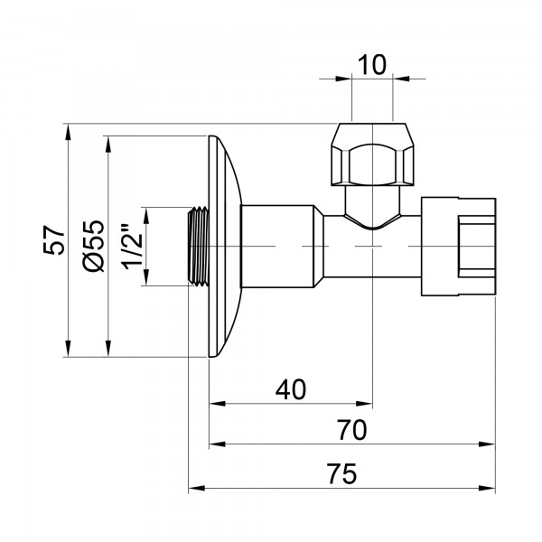 Кран приборный буксовый Icma 10х1/2" угловой №520