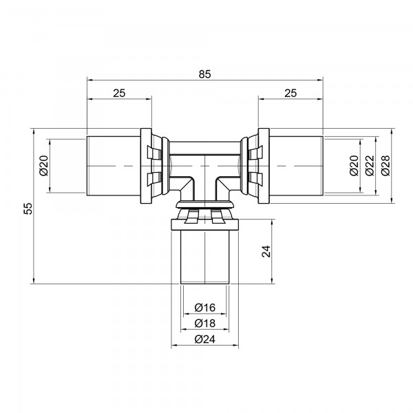 Трійник прес Icma 20х16х20 №406