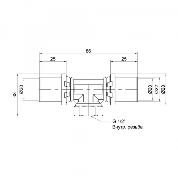 Тройник пресс Icma 20х1/2"х20 ВР №408