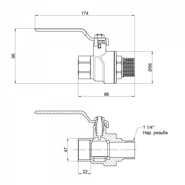 Кран шаровой SD Forte 1" 1/4 ВН для воды (ручка) SF605W32