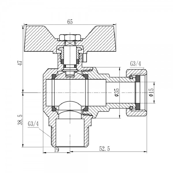 Кран кульовий з накидною гайкою SD Forte 3/4" ВЗ для води кутовий SF224W20