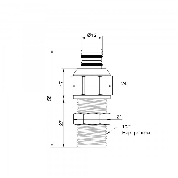 Переходник обжимной Icma 16х1/2" НР №531