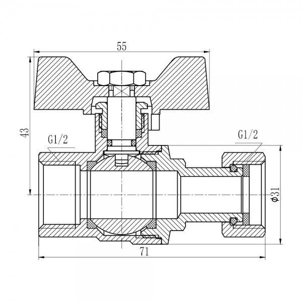 Кран шаровой с накидной гайкой SD Forte 1/2"х ВР для воды прямой SF260W15