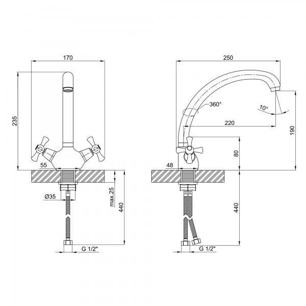 Змішувач для кухні Lidz (CRM) 75 21 271F-3