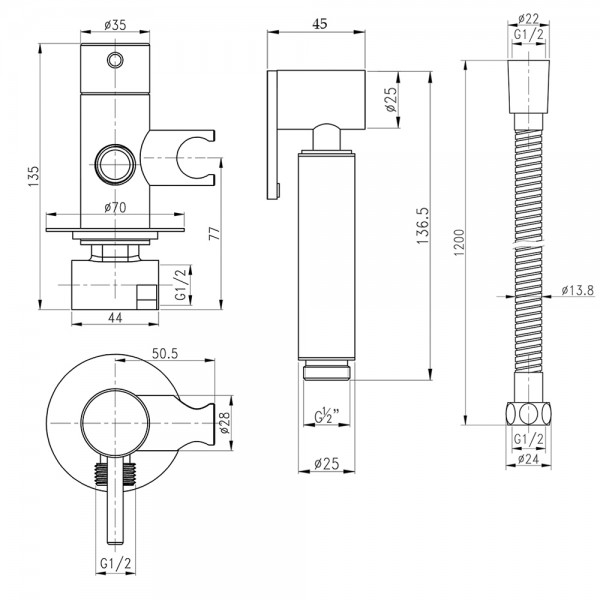Набор для гігієнічного душу Qtap Inspai-Varius округлий QTINSVARBСRV00440001 Black Matt