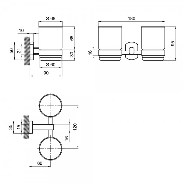 Стакан с держателем Qtap Liberty настенный двойной QTLIBBLM1155 Black