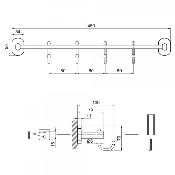 Держатель для полотенца Qtap Liberty 4 крючка 450 мм QTLIBBLM1154-4 Black