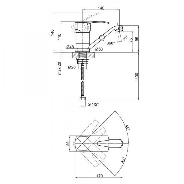 Смеситель для кухни Lidz 41 86 003M (k40) LD4186003MCRM35093 Chrome