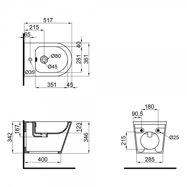Биде подвесное Qtap Scorpio 515x360x345 Matt black QT1455053FMB