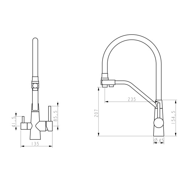 Смеситель для кухни с гибким изливом с подключением для питьевой воды Lidz Aria 020F3 LDARI020F3BNK37647 BNK