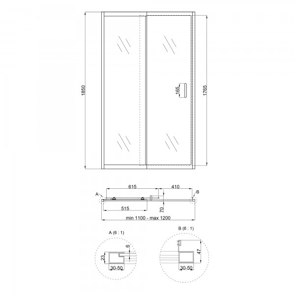Душові двері в нішу Qtap Taurus CRM201-11.C6 110-120x185 см, скло Clear 6 мм, покриття CalcLess