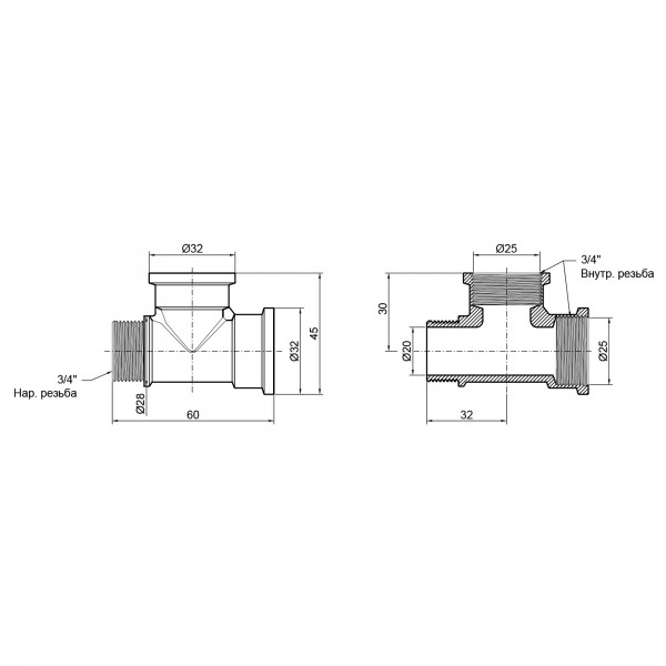 Тройник SD Plus 3/4" ВВН SD41320